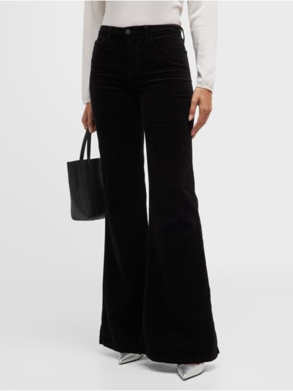 L'AGENCE Spencer High Rise Velvet Flared Pants in 32 (10-12), NOIR (Black)
